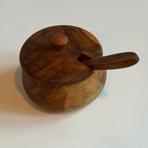 Wooden Sugar Bowl with Lid and Spoon